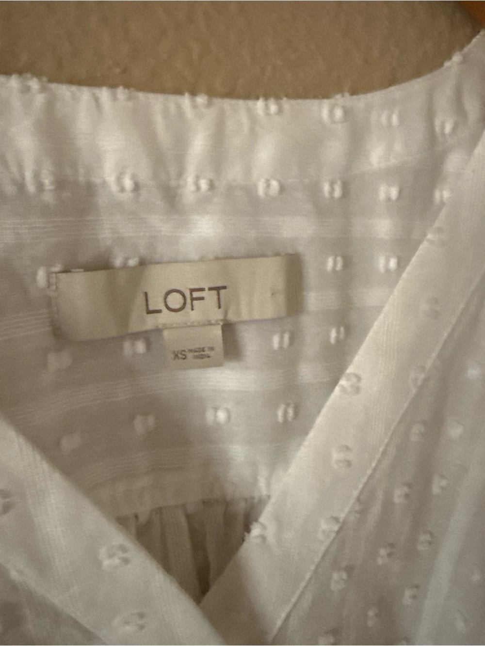 LOFT White Swiss Dot V-Neck Cap Sleeve Blouse - Picture 3 of 7